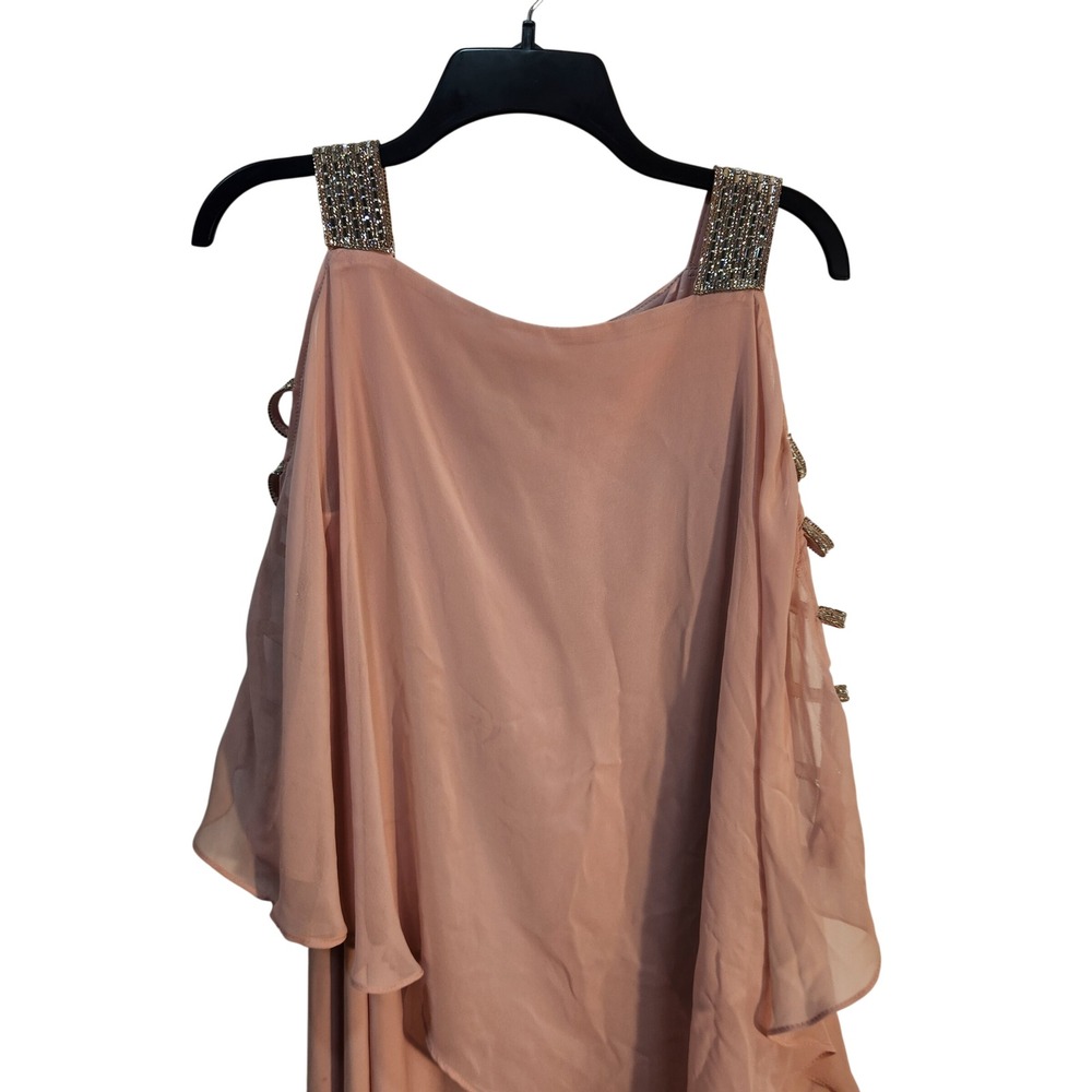 MSK Womens Blush Pink Rhinestone Strap Cold Shoulder Chiffon Cocktail Dress L